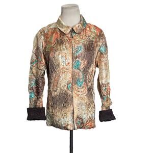 Ubu Brown Blue Print Zippered Long Sleeves Reversible Jacket Size L